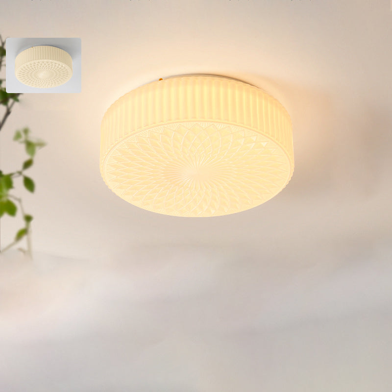 Traditional French Glass Iron Ruffled Floral Round LED Flush Mount Ceiling Light For Bedroom & Living Room