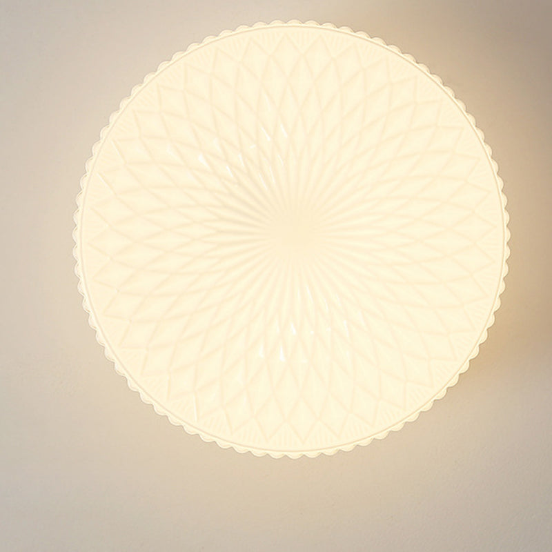 Traditional French Glass Iron Ruffled Floral Round LED Flush Mount Ceiling Light For Bedroom & Living Room