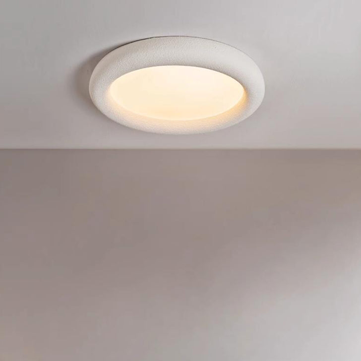 Modern Minimalist Fiberglass Acrylic Iron Round LED Flush Mount Ceiling Light For Bedroom & Living Room