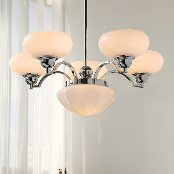 Traditional French Glass Metal Branch Curved Round 4/6-Light Chandelier For Living Room & Dining Room