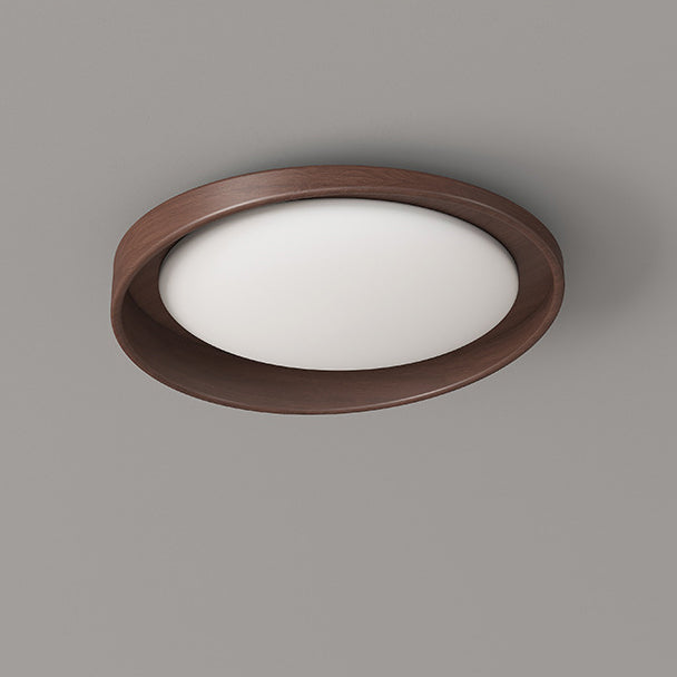 Traditional Vintage Rubber Wood PE Round LED Flush Mount Ceiling Light For Bedroom & Living