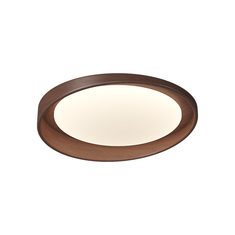 Traditional Vintage Rubber Wood PE Round LED Flush Mount Ceiling Light For Bedroom & Living
