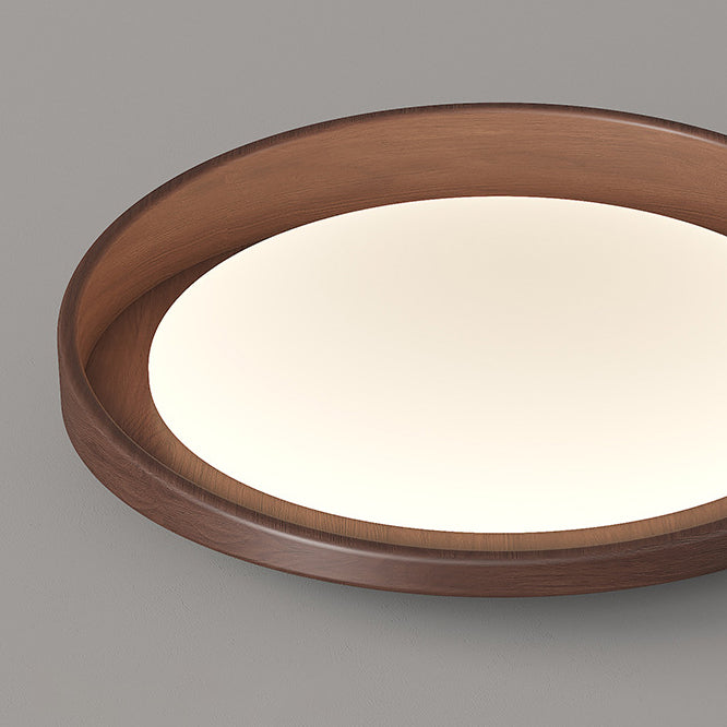 Traditional Vintage Rubber Wood PE Round LED Flush Mount Ceiling Light For Bedroom & Living