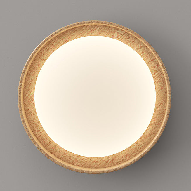 Traditional Vintage Rubber Wood PE Round LED Flush Mount Ceiling Light For Bedroom & Living