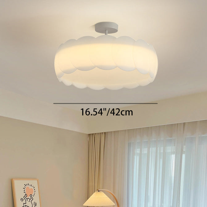 Contemporary Creative Metal PE Round Wave LED Semi-Flush Mount Ceiling Light For Bedroom & Living Room