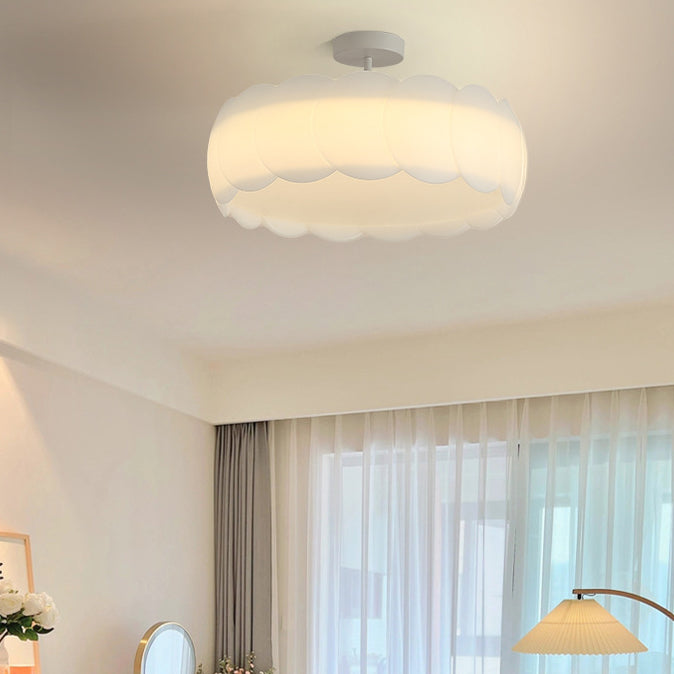 Contemporary Creative Metal PE Round Wave LED Semi-Flush Mount Ceiling Light For Bedroom & Living Room
