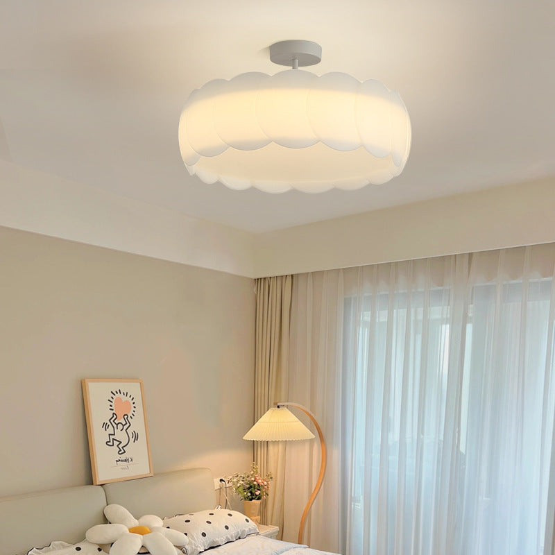 Contemporary Creative Metal PE Round Wave LED Semi-Flush Mount Ceiling Light For Bedroom & Living Room