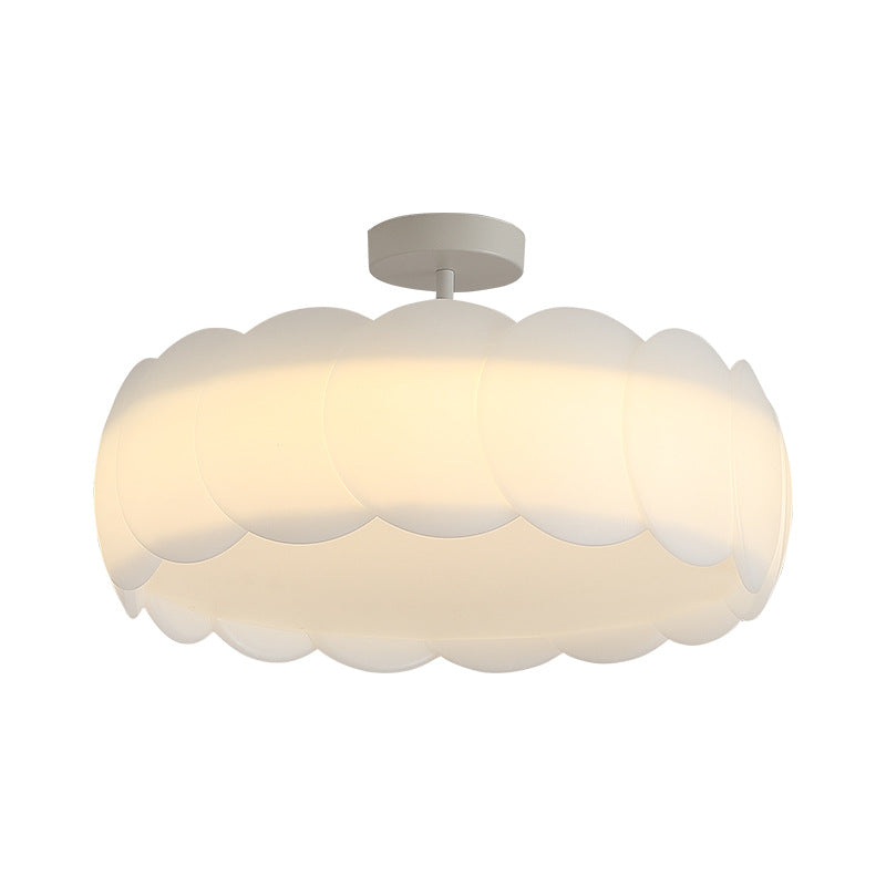 Contemporary Creative Metal PE Round Wave LED Semi-Flush Mount Ceiling Light For Bedroom & Living Room