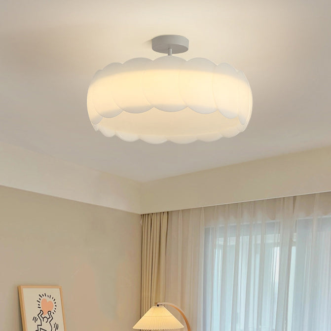 Contemporary Creative Metal PE Round Wave LED Semi-Flush Mount Ceiling Light For Bedroom & Living Room