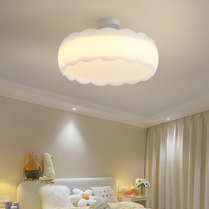 Contemporary Creative Metal PE Round Wave LED Semi-Flush Mount Ceiling Light For Bedroom & Living Room