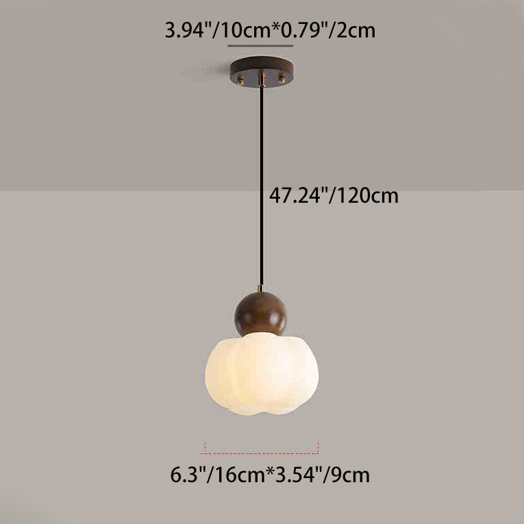 Traditional Japanese PE Metal Rubber Wood Round Pumpkin 1-Light Pendant Light For Bedroom & Living Room