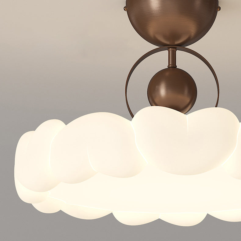 Modern Art Deco PE Iron Bubble Feather Round LED Semi-Flush Mount Ceiling Light For Bedroom & Living Room