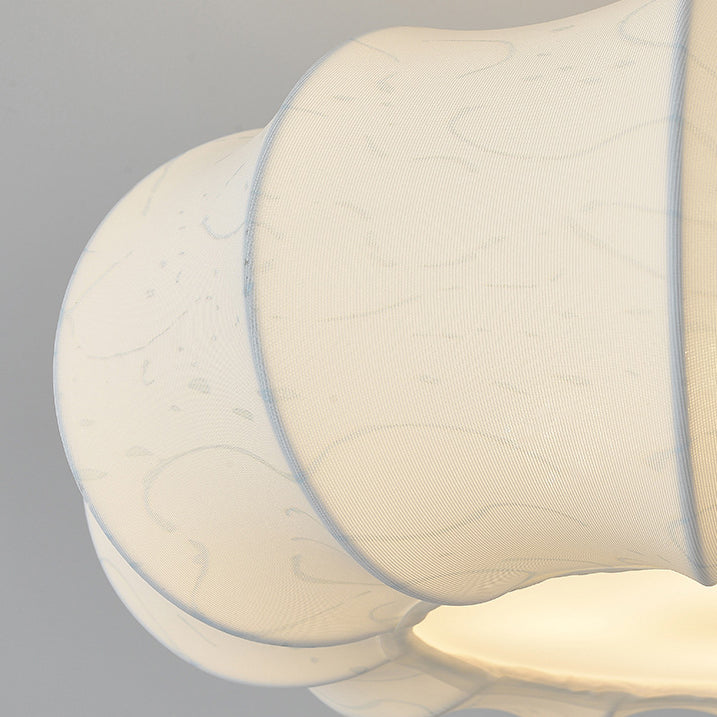 Traditional Chinese Solid Wood Fabric Iron Pumpkin Round 4/5-Light Semi-Flush Mount Ceiling Light For Bedroom & Living Room