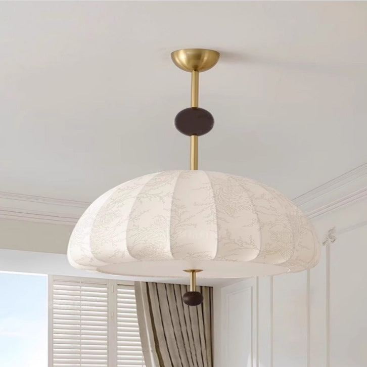 Traditional French Fabric Wood Metal Fan Pattern 3/5-Light Semi-Flush Mount Ceiling Light For Bedroom & Living Room