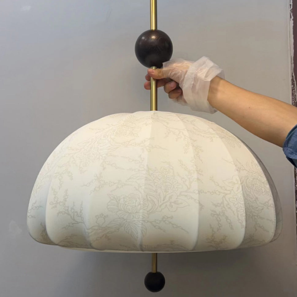 Traditional French Fabric Wood Metal Fan Pattern 3/5-Light Semi-Flush Mount Ceiling Light For Bedroom & Living Room