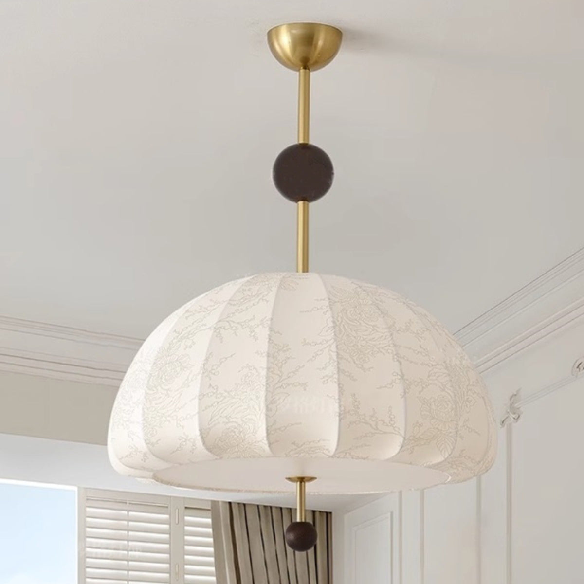 Traditional French Fabric Wood Metal Fan Pattern 3/5-Light Semi-Flush Mount Ceiling Light For Bedroom & Living Room