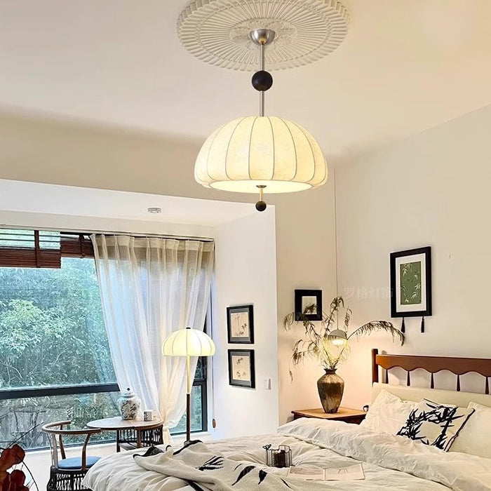 Traditional French Fabric Wood Metal Fan Pattern 3/5-Light Semi-Flush Mount Ceiling Light For Bedroom & Living Room