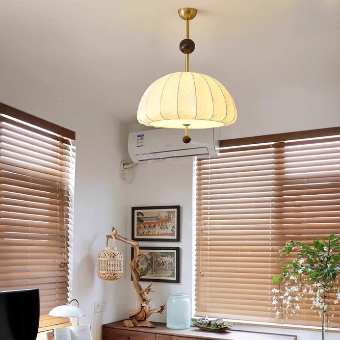 Traditional French Fabric Wood Metal Fan Pattern 3/5-Light Semi-Flush Mount Ceiling Light For Bedroom & Living Room