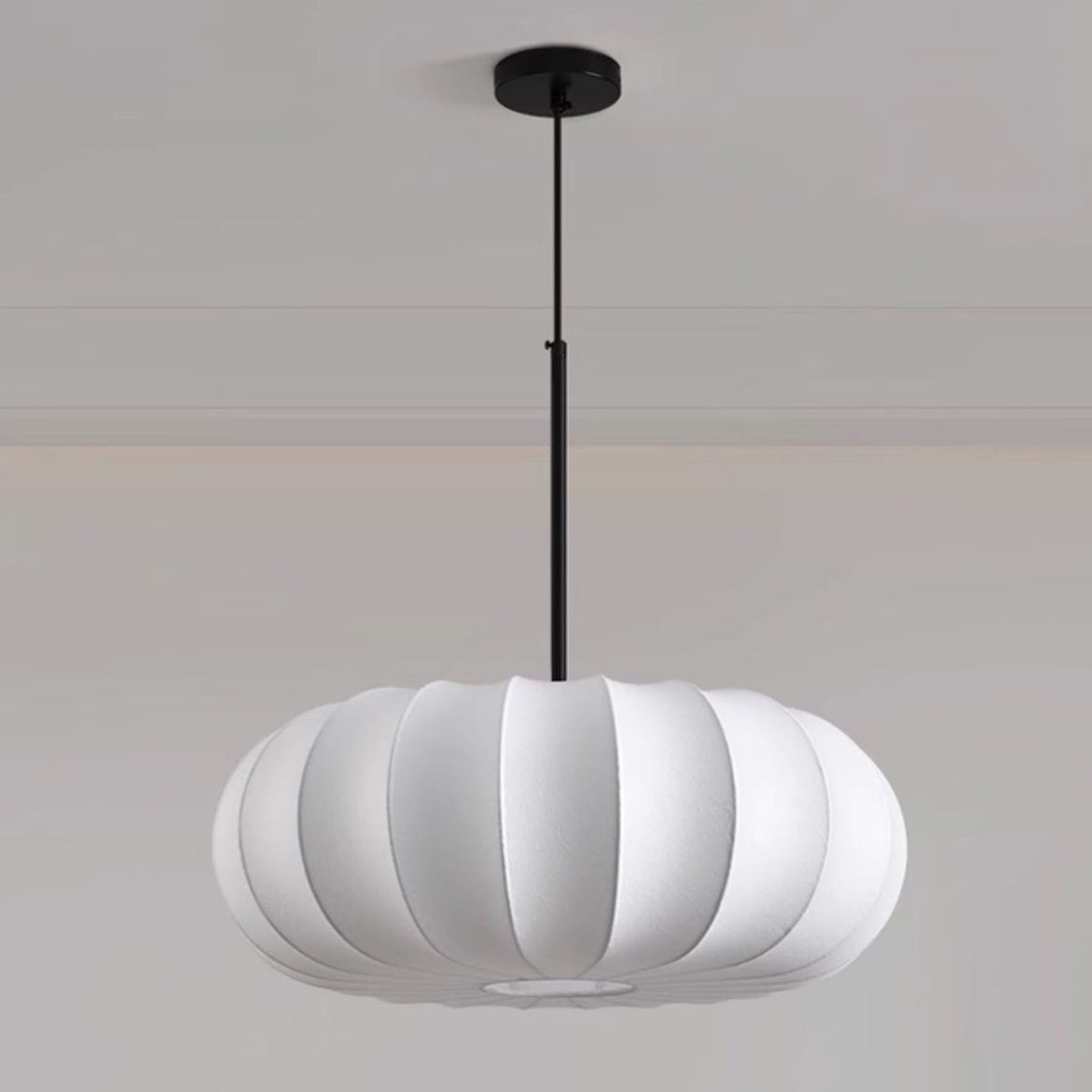Traditional Japanese Faux Silk Iron Pumpkin Stripe 1/2/3-Light Chandelier For Bedroom & Living Room