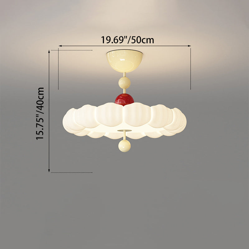Contemporary Scandinavian PE Iron Creamy Rippled Pumpkin Round LED Semi-Flush Mount Ceiling Light For Bedroom & Living Room