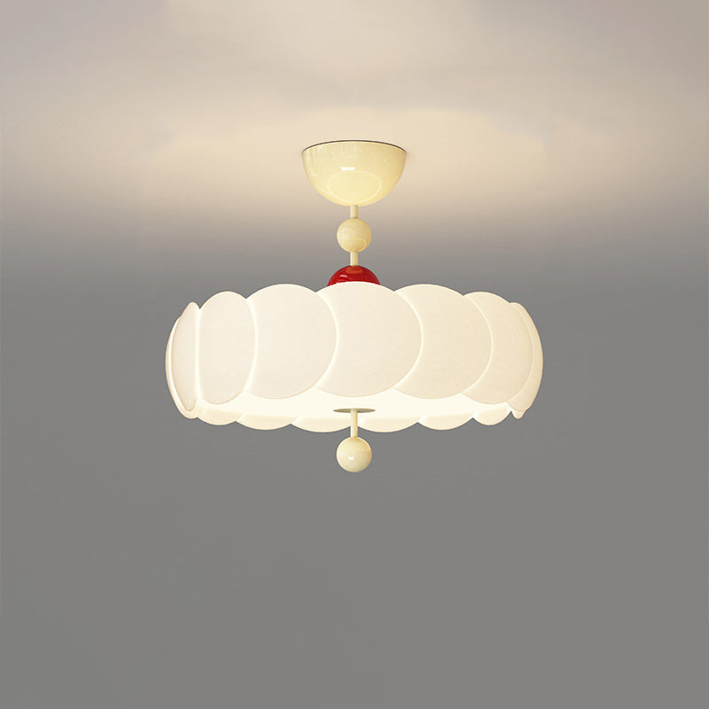 Contemporary Scandinavian PE Iron Creamy Rippled Pumpkin Round LED Semi-Flush Mount Ceiling Light For Bedroom & Living Room