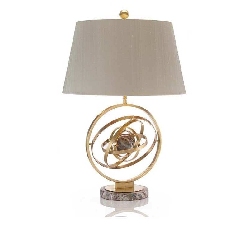 Contemporary Creative Fabric Marble Metal Fan Round Ring 1-Light Table Lamp For Bedroom & Living Room