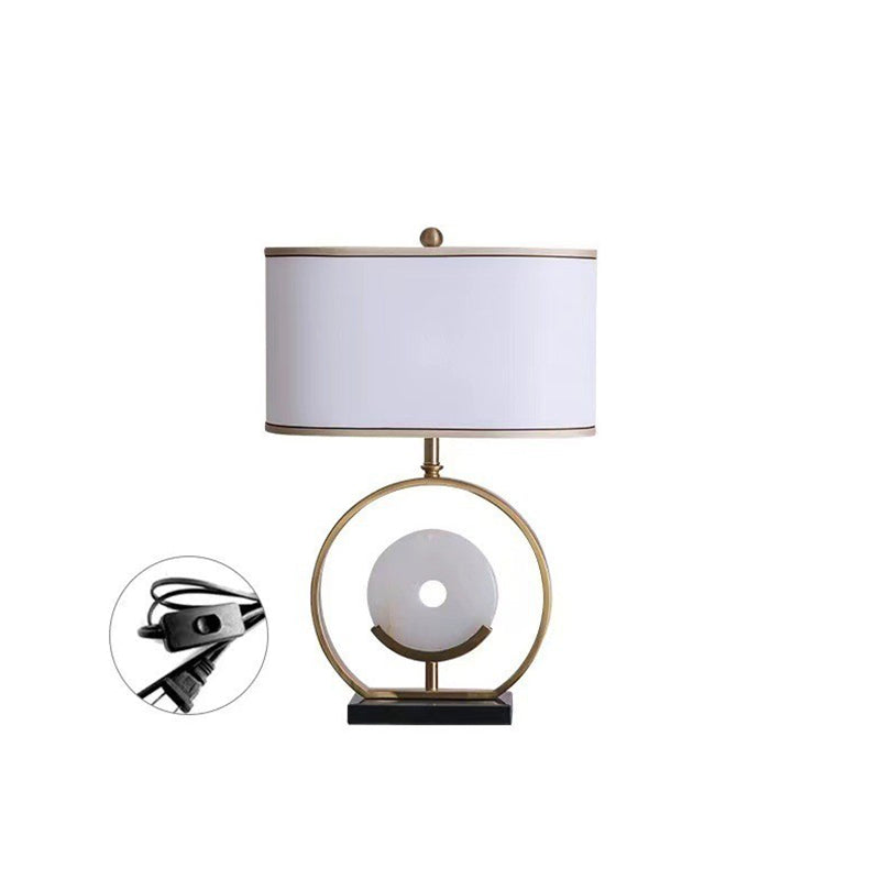 Traditional Vintage Fabric Marble Metal Oval Hollow 1-Light Table Lamp For Bedroom & Living Room
