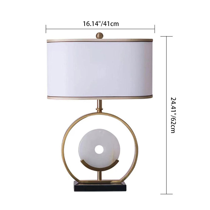 Traditional Vintage Fabric Marble Metal Oval Hollow 1-Light Table Lamp For Bedroom & Living Room