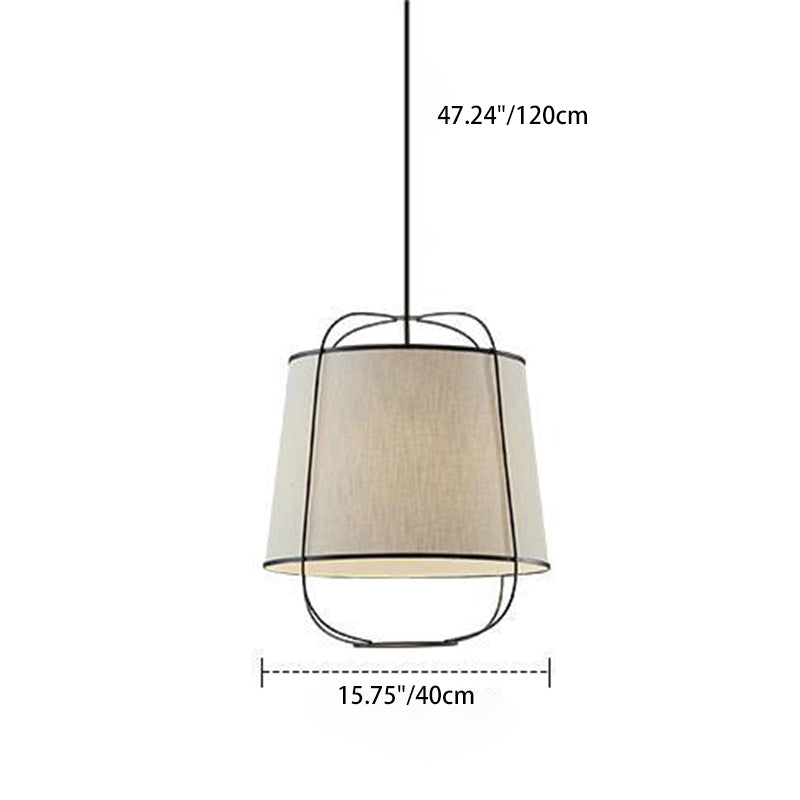 Traditional Chinese Fabric Iron Round Curved 1-Light Pendant Light For Bedroom & Living Room