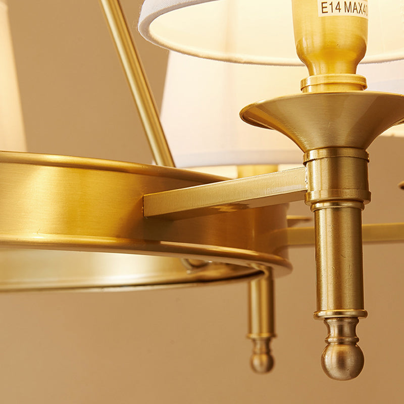 Contemporary Scandinavian Brass Fabric Round Branch 5/6/8/10-Light Chandelier For Living Room & Dining Room