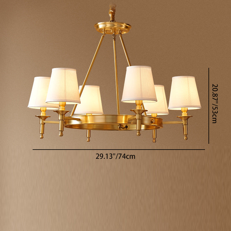 Contemporary Scandinavian Brass Fabric Round Branch 5/6/8/10-Light Chandelier For Living Room & Dining Room