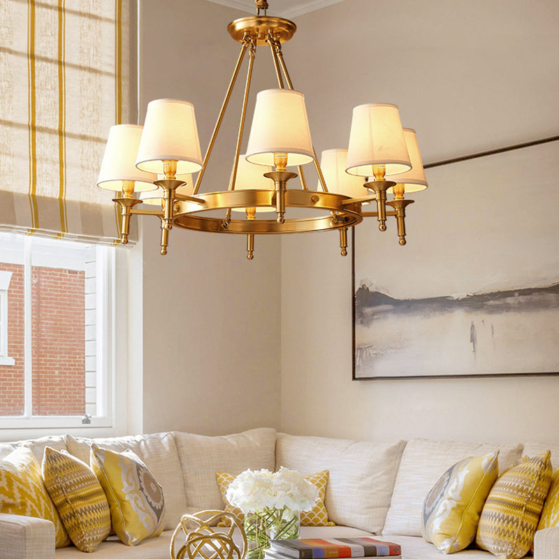 Contemporary Scandinavian Brass Fabric Round Branch 5/6/8/10-Light Chandelier For Living Room & Dining Room