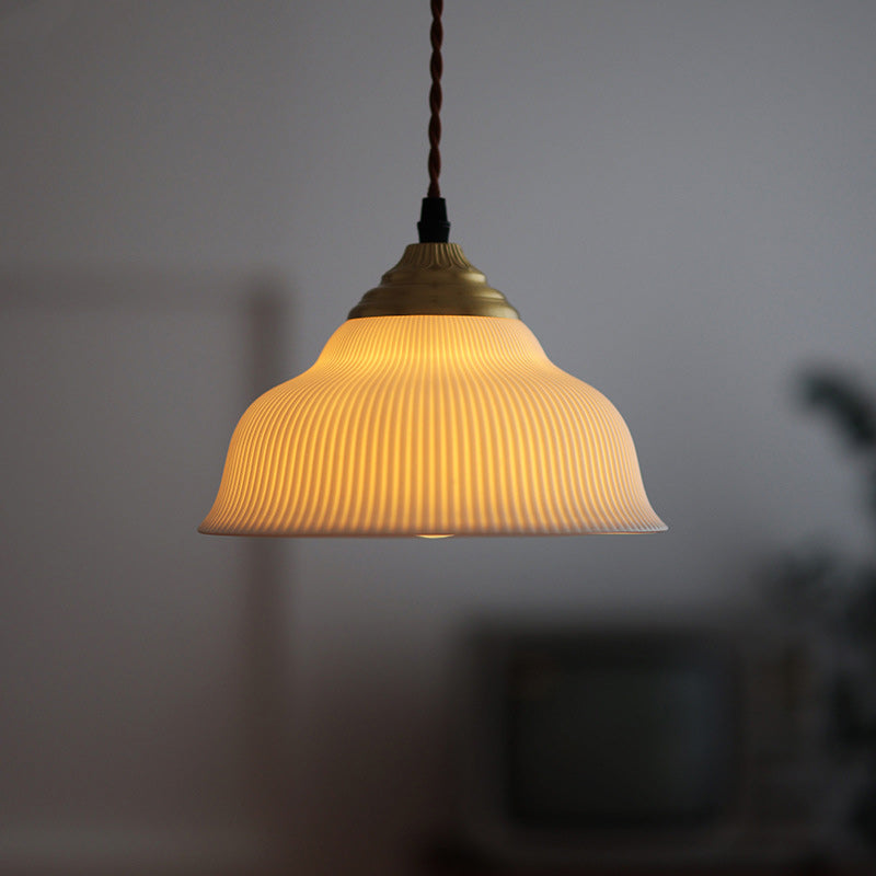 Traditional Vintage Ceramic Brass Bowl Round 1-Light Pendant Light For Bedroom & Living Room