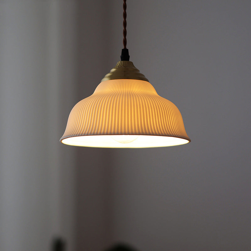 Traditional Vintage Ceramic Brass Bowl Round 1-Light Pendant Light For Bedroom & Living Room