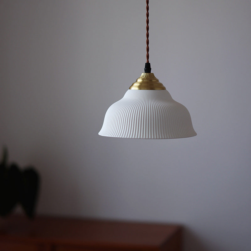 Traditional Vintage Ceramic Brass Bowl Round 1-Light Pendant Light For Bedroom & Living Room