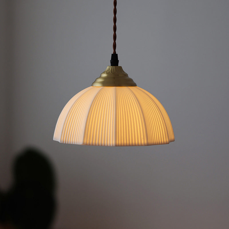 Traditional Vintage Ceramic Brass Bowl Round 1-Light Pendant Light For Bedroom & Living Room