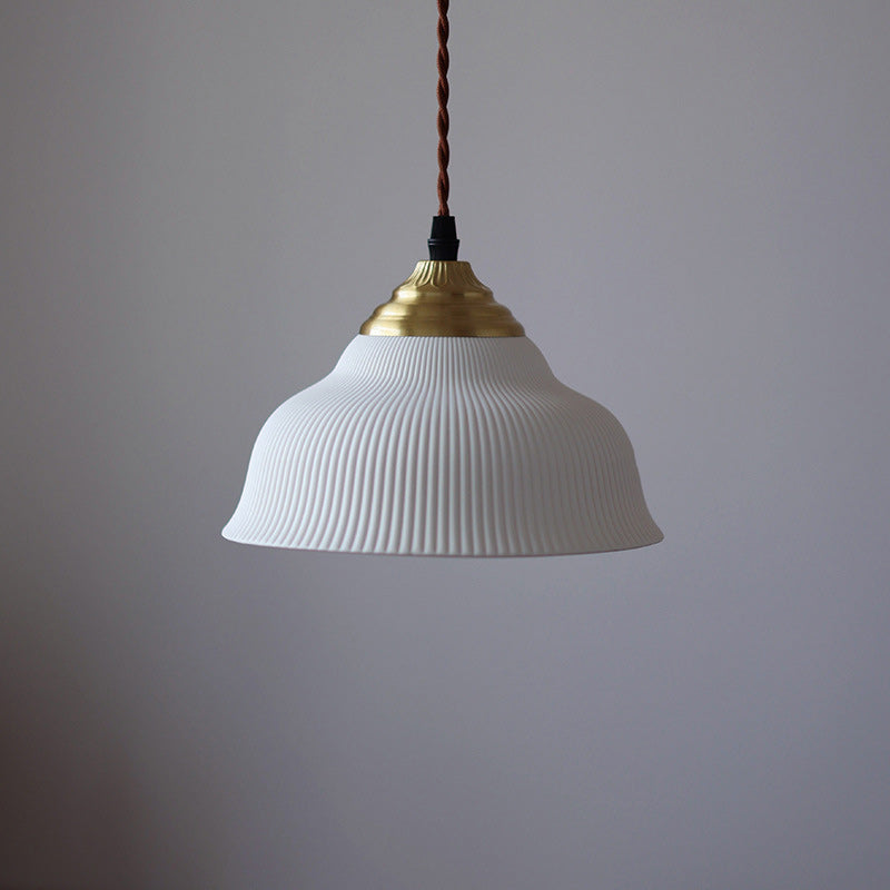 Traditional Vintage Ceramic Brass Bowl Round 1-Light Pendant Light For Bedroom & Living Room