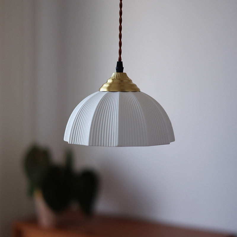 Traditional Vintage Ceramic Brass Bowl Round 1-Light Pendant Light For Bedroom & Living Room