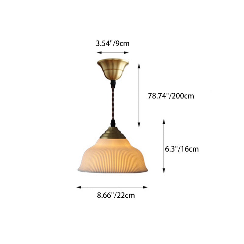 Traditional Vintage Ceramic Brass Bowl Round 1-Light Pendant Light For Bedroom & Living Room
