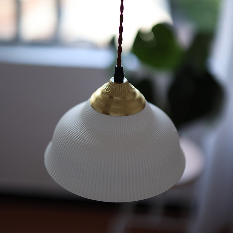 Traditional Vintage Ceramic Brass Bowl Round 1-Light Pendant Light For Bedroom & Living Room