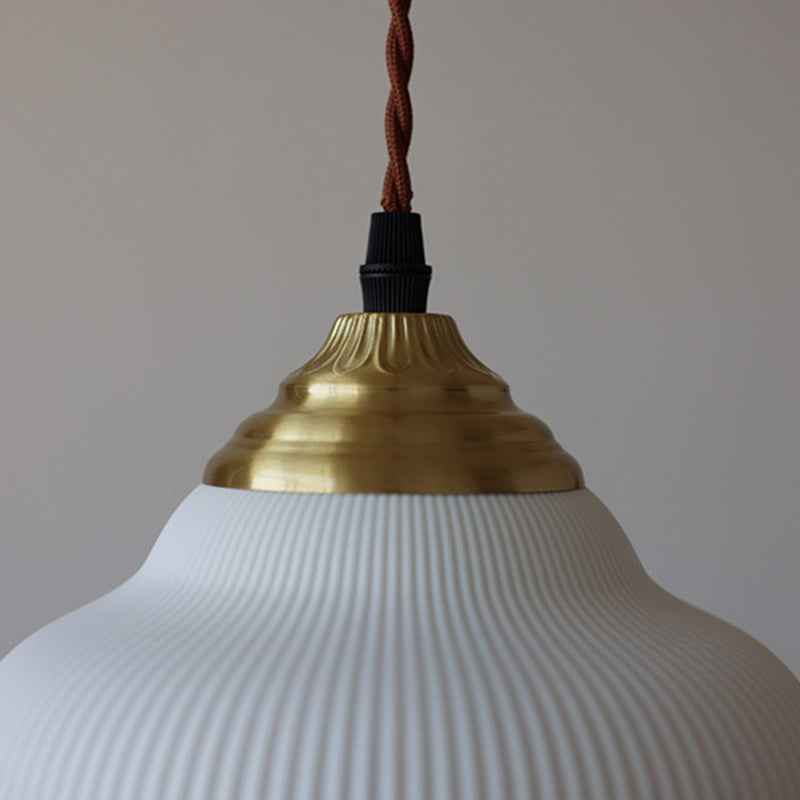 Traditional Vintage Ceramic Brass Bowl Round 1-Light Pendant Light For Bedroom & Living Room