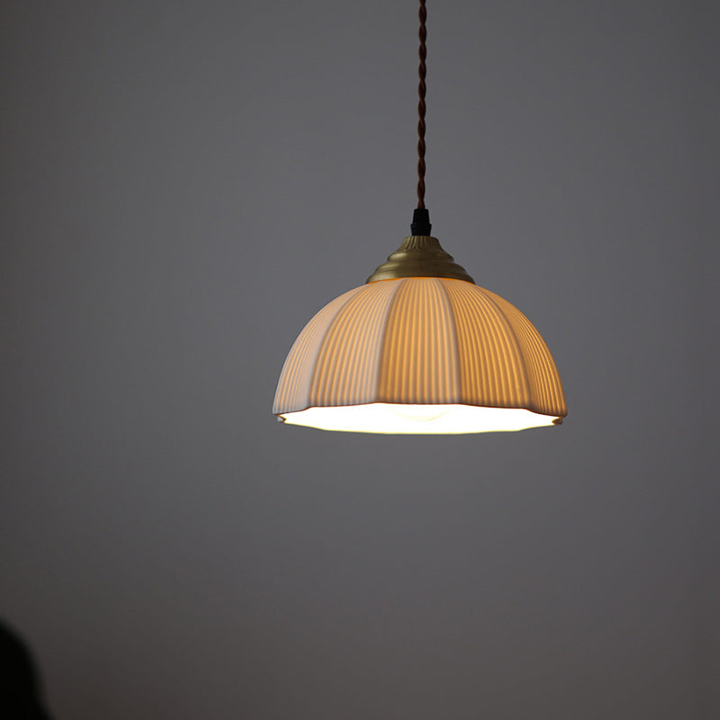 Traditional Vintage Ceramic Brass Bowl Round 1-Light Pendant Light For Bedroom & Living Room