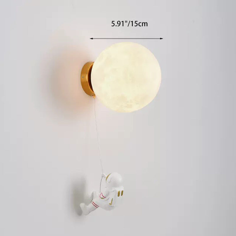 Modern Art Deco PLA Resin Iron Astronaut Planet Design 1-Light Wall Sconce Lamp For Bedroom & Living Room
