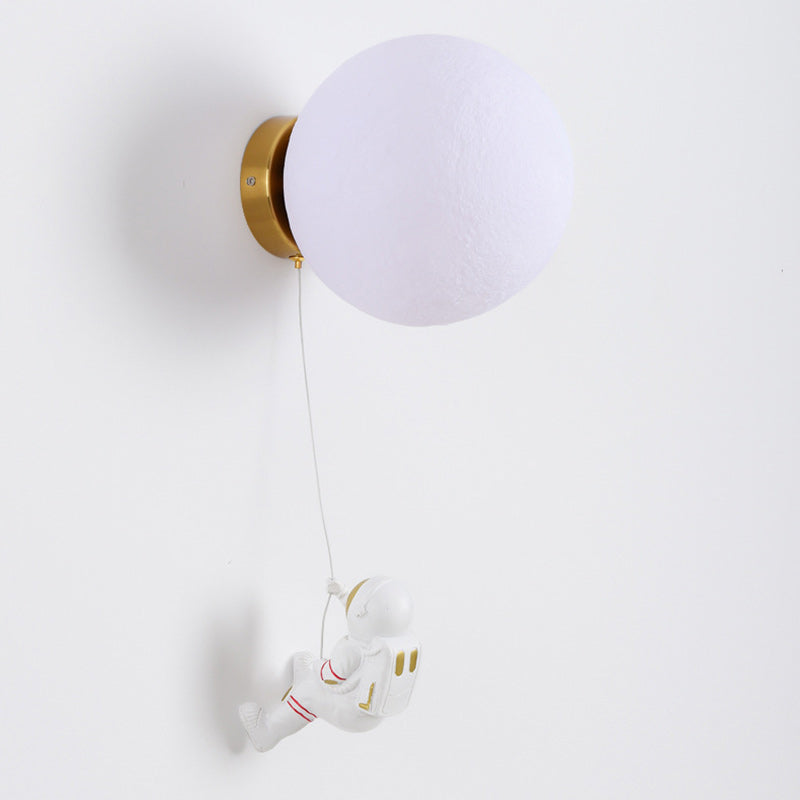 Modern Art Deco PLA Resin Iron Astronaut Planet Design 1-Light Wall Sconce Lamp For Bedroom & Living Room