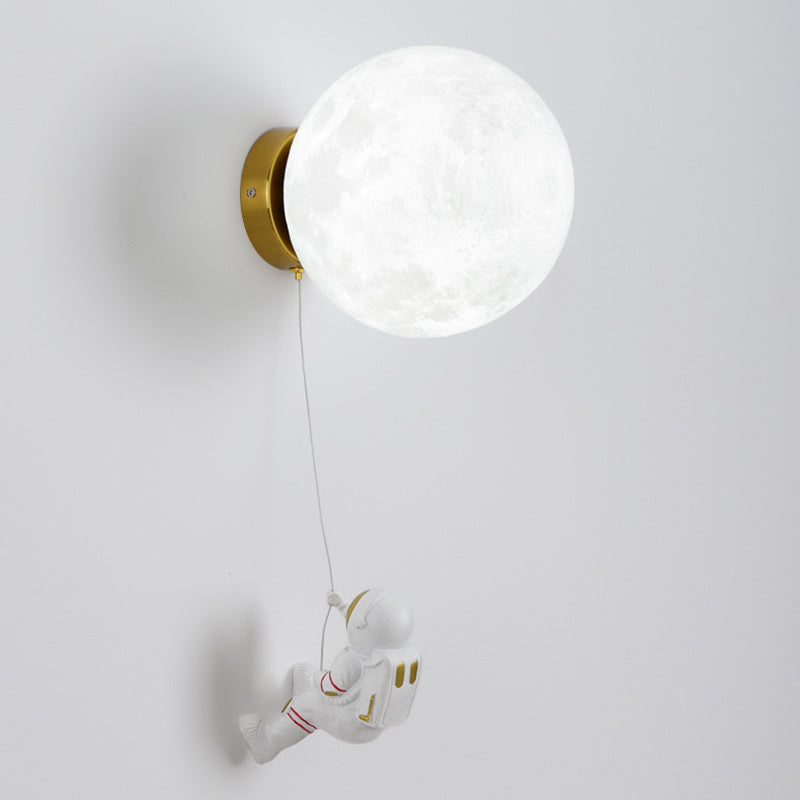 Modern Art Deco PLA Resin Iron Astronaut Planet Design 1-Light Wall Sconce Lamp For Bedroom & Living Room