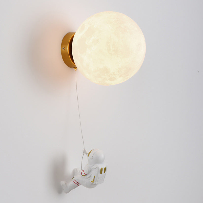 Modern Art Deco PLA Resin Iron Astronaut Planet Design 1-Light Wall Sconce Lamp For Bedroom & Living Room