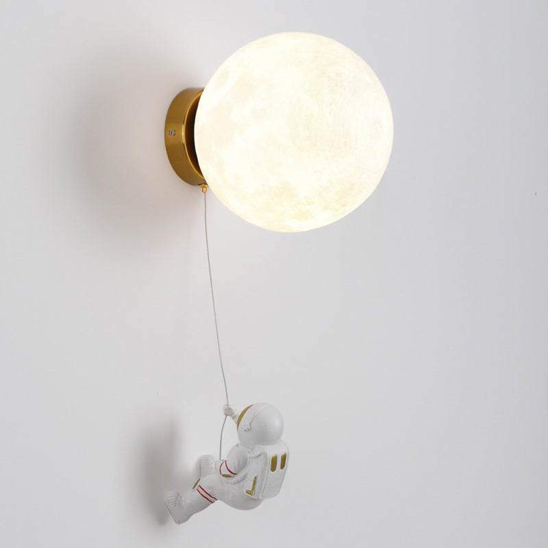 Modern Art Deco PLA Resin Iron Astronaut Planet Design 1-Light Wall Sconce Lamp For Bedroom & Living Room