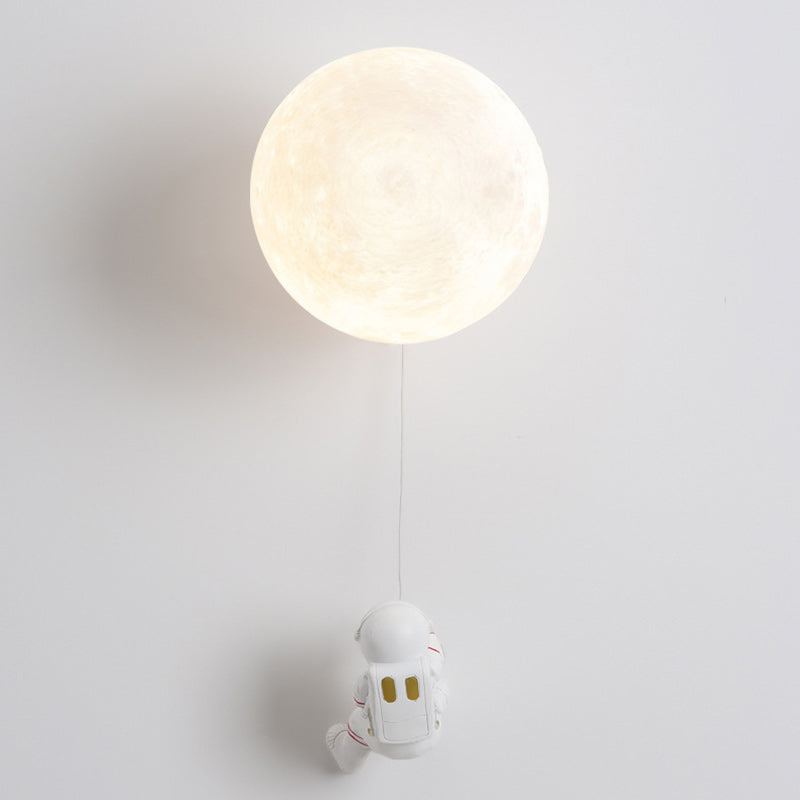 Modern Art Deco PLA Resin Iron Astronaut Planet Design 1-Light Wall Sconce Lamp For Bedroom & Living Room