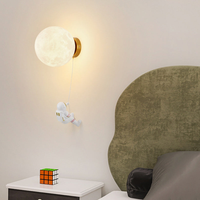 Modern Art Deco PLA Resin Iron Astronaut Planet Design 1-Light Wall Sconce Lamp For Bedroom & Living Room