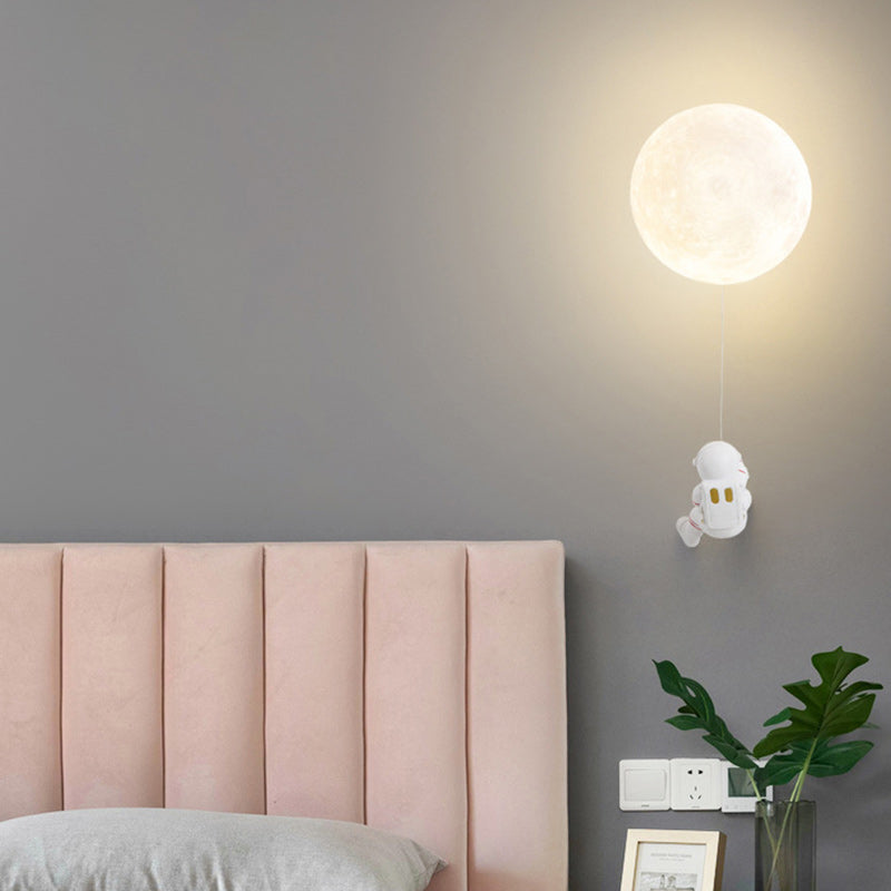 Modern Art Deco PLA Resin Iron Astronaut Planet Design 1-Light Wall Sconce Lamp For Bedroom & Living Room